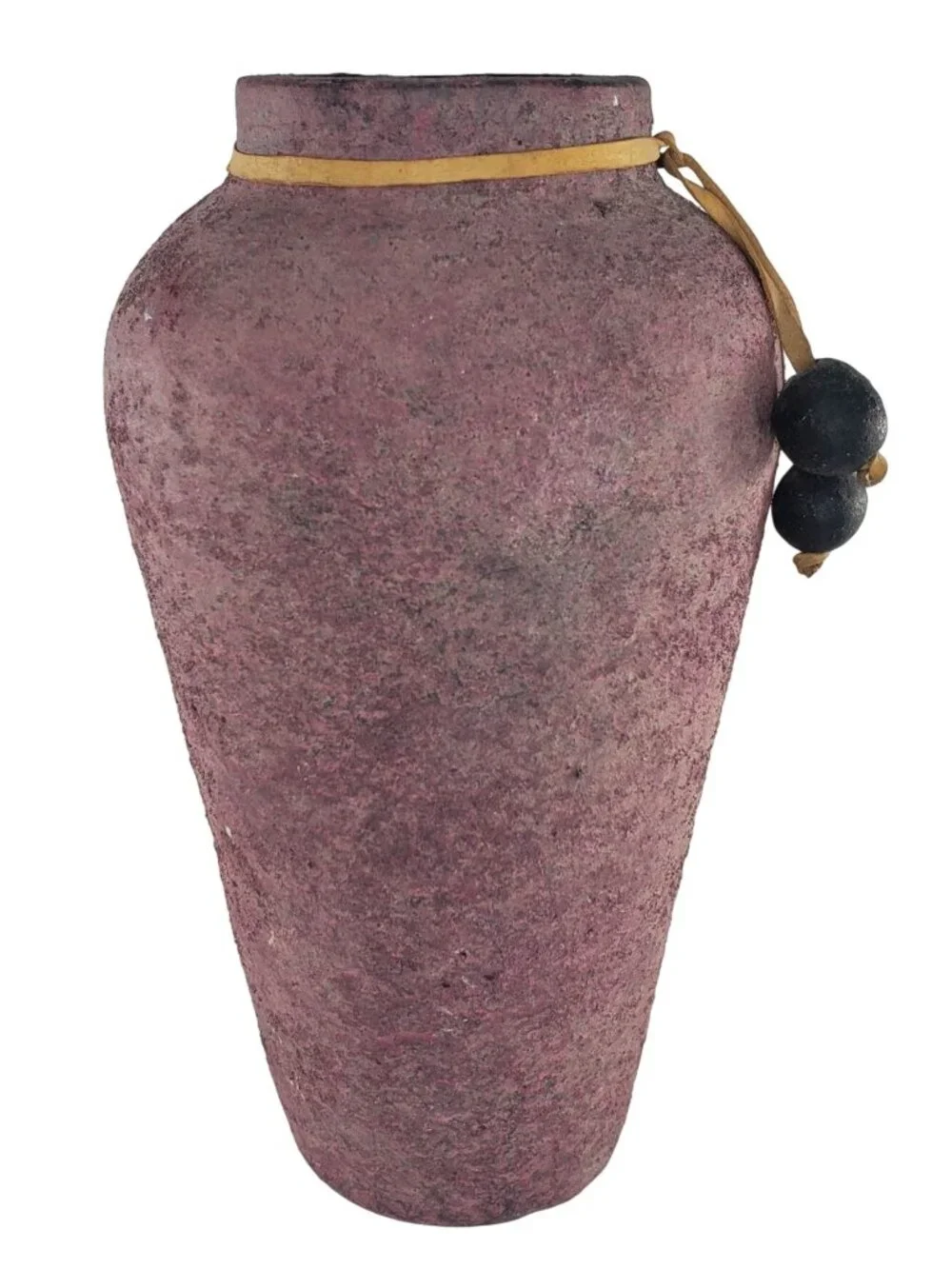 Raku Style Large Vase Rough Spackled Texture Leather Strap